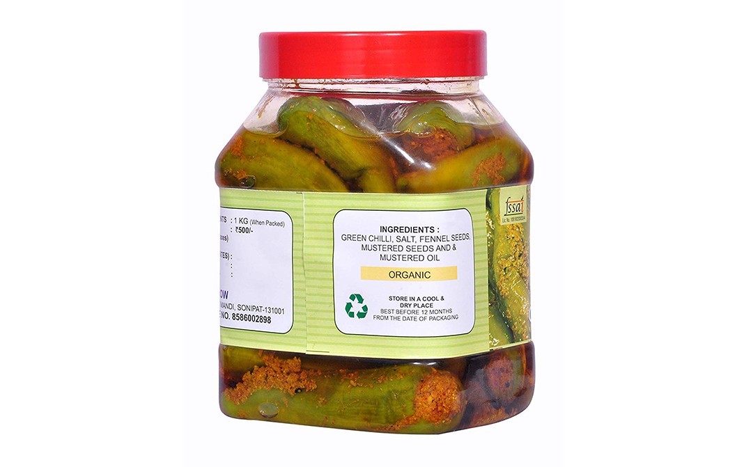 Sun Grow Organic Stuffed Banarsi Green Chilli Pickle   Plastic Jar  1 kilogram